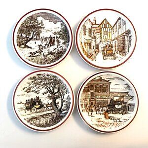 VTG "Bits of Old England" Luncheon Plates 4-Pc Set ~ Vernon Kilns ~ Nos. 1,2,4,8